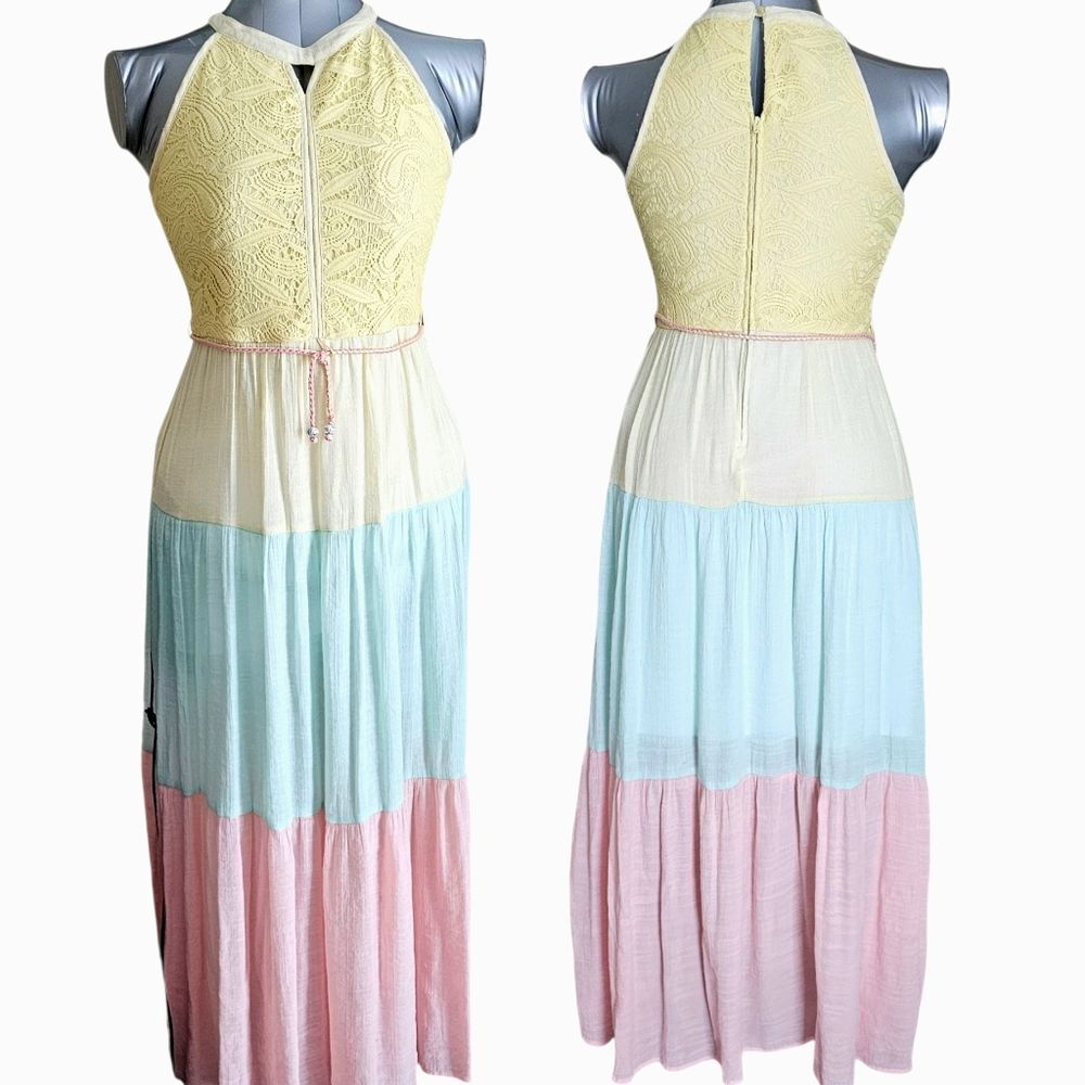 Amy Byer Girls Halter Neck Colorblock Maxi Dress Size 16